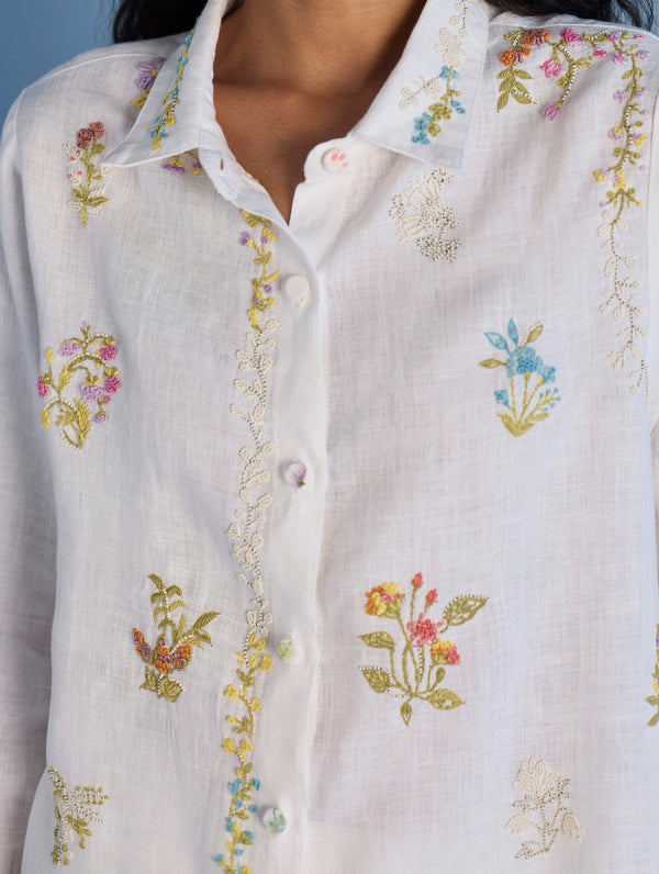 Alila Hand-Embroidered Linen Shirt -  White