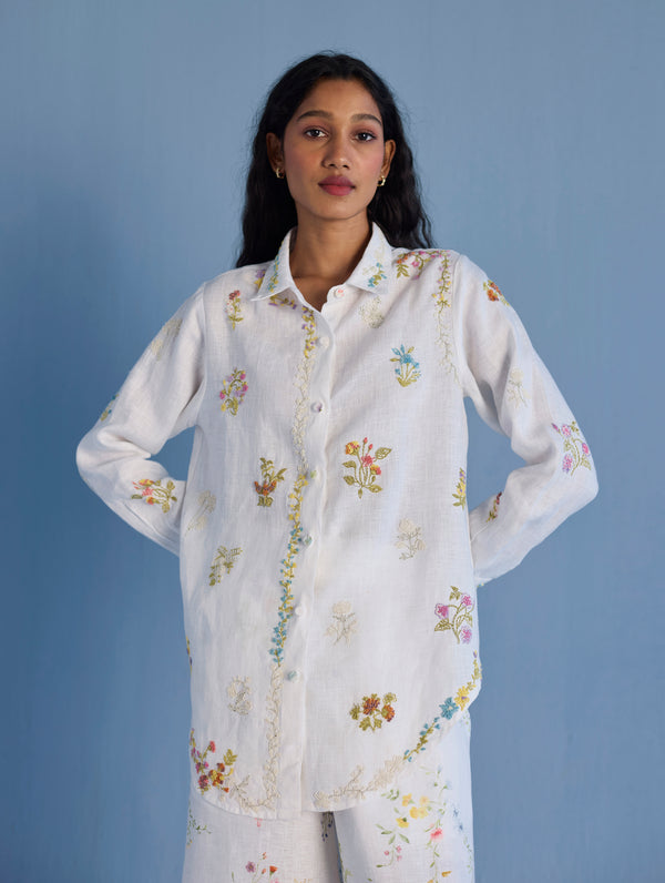 Alila Hand-Embroidered Linen Shirt -  White