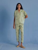 Mihen Elasticated Sleeve Linen Top - Mint