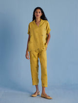 Mihen Elasticated Sleeve Linen Top - Ochre