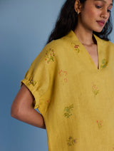 Mihen Elasticated Sleeve Linen Top - Ochre