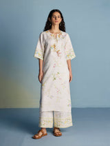 Para Hand-Embroidered Linen Kurta - White