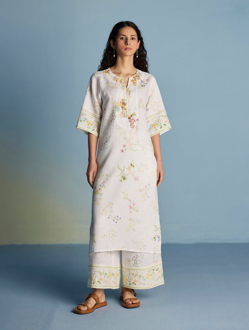 Para Hand-Embroidered Linen Kurta - White