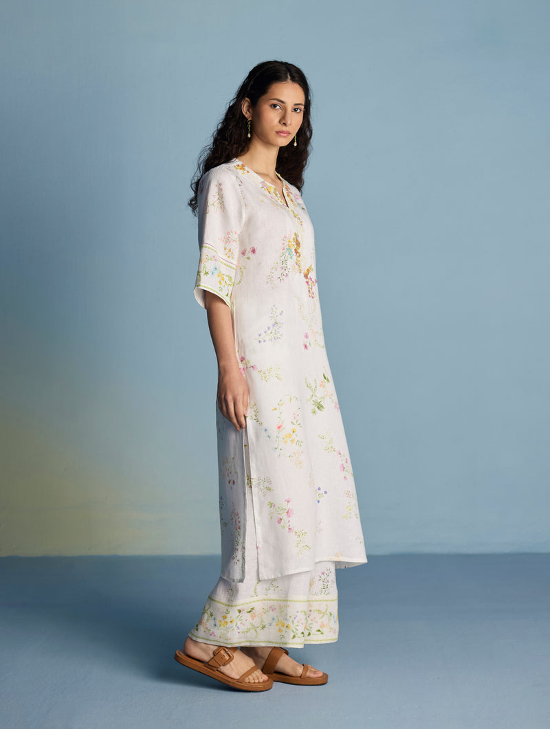 Para Hand-Embroidered Linen Kurta - White