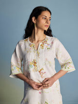 Para Hand-Embroidered Linen Kurta - White