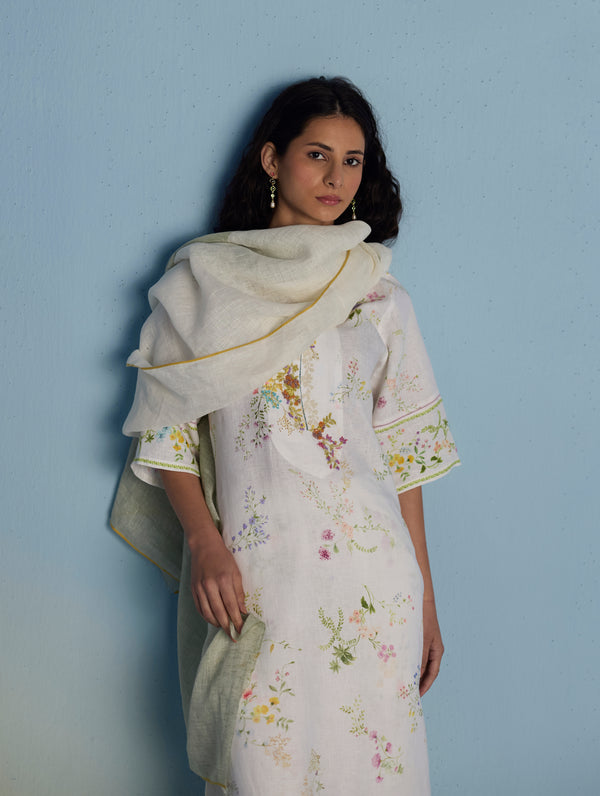 Para Hand-Embroidered Linen Kurta - White