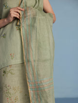 Aneya Patchwork Floral Linen Kurta Set - Mint