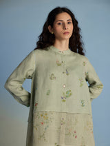 Leina A-Line Floral Linen Shirt - Mint