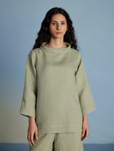 Ishi Boat-Neck Linen Co-ord Set  - Mint