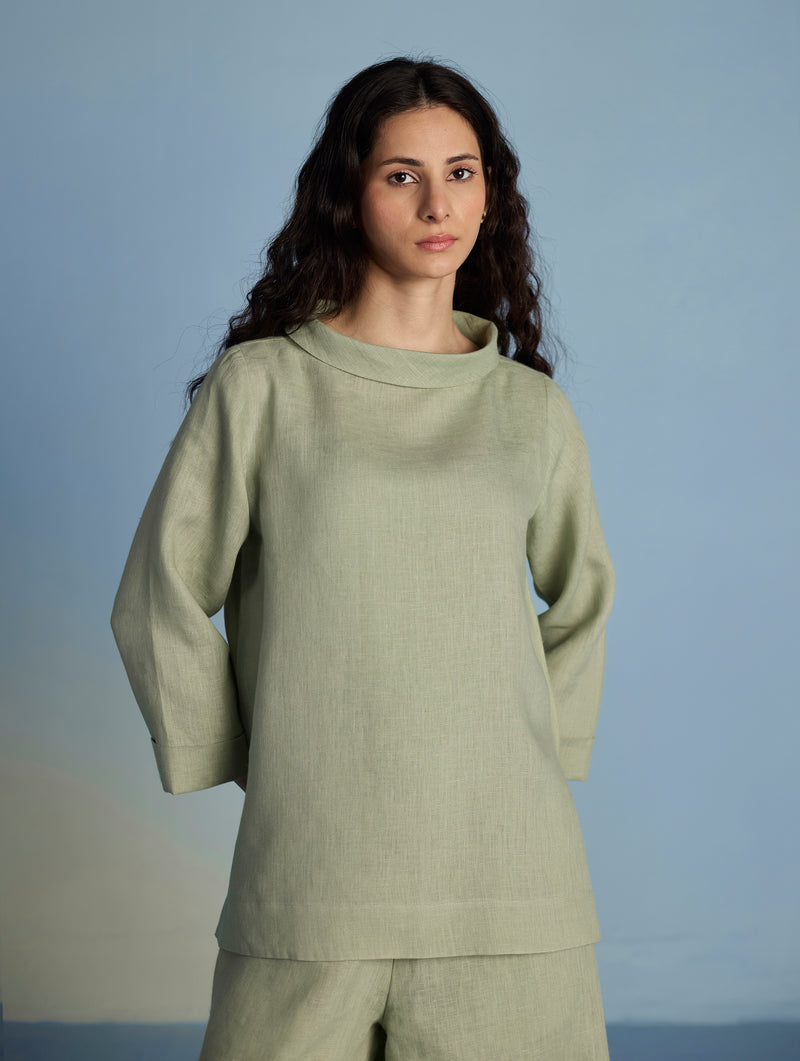 Ishi Boat-Neck Linen Top - Mint