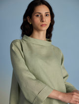 Ishi Boat-Neck Linen Top - Mint