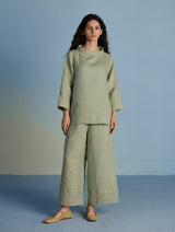 Ishi Boat-Neck Linen Co-ord Set  - Mint