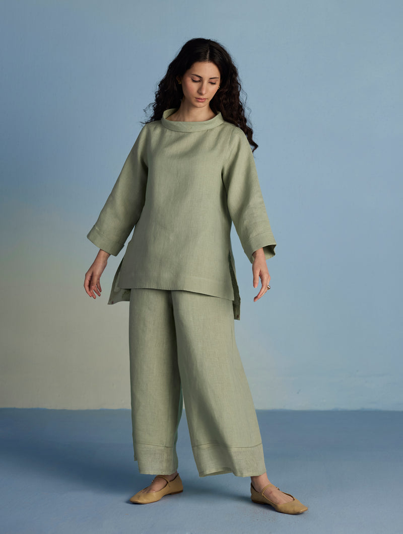 Ishi Boat-Neck Linen Top - Mint