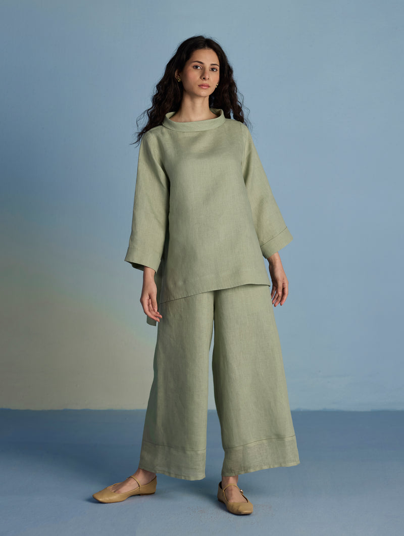 Ishi Boat-Neck Linen Co-ord Set  - Mint