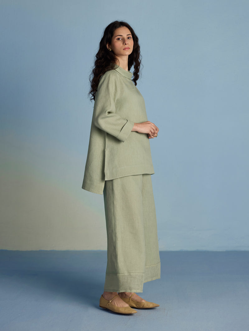 Ishi Boat-Neck Linen Co-ord Set  - Mint