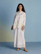 Leina Floral Linen  A-Line Shirt - White