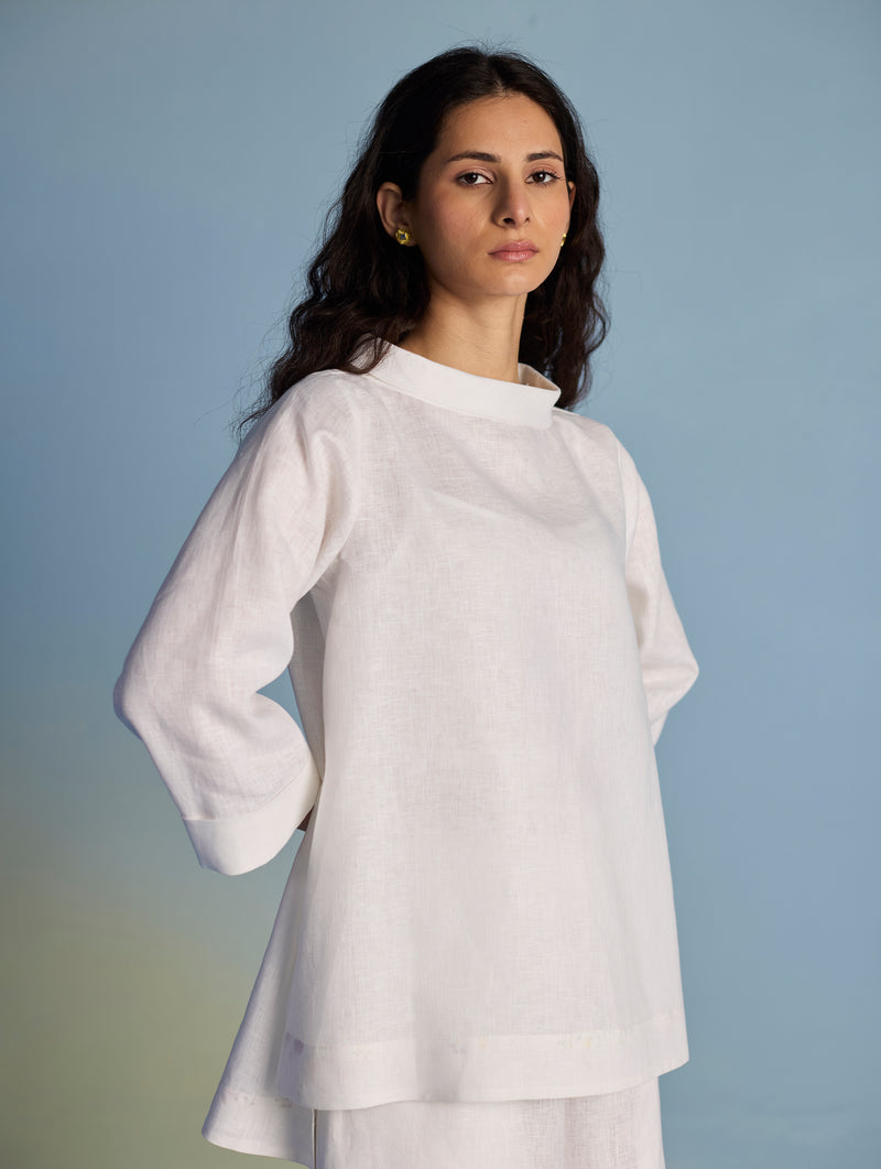 Ishi Boat-Neck Linen Top - White