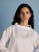 Ishi Boat-Neck Linen Top - White