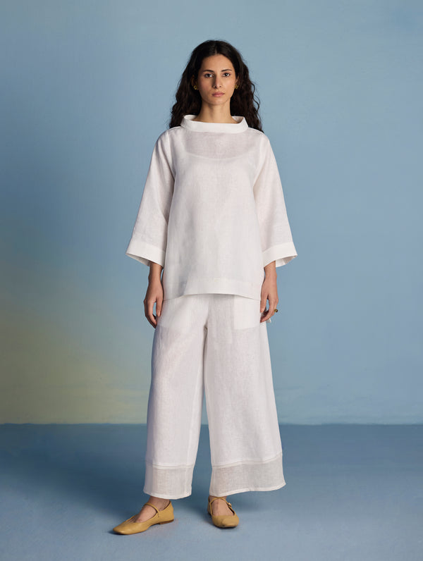 Ishi Boat-Neck Linen Co-ord Set  - White