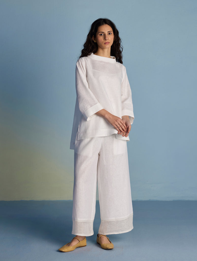 Ishi Boat-Neck Linen Top - White