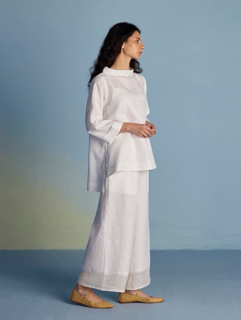 Ishi Boat-Neck Linen Co-ord Set  - White