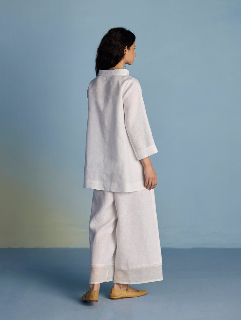 Ishi Boat-Neck Linen Co-ord Set  - White