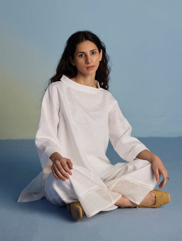 Ishi Boat-Neck Linen Top - White