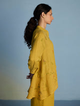 Leina A-Line Floral Linen Shirt - Ochre