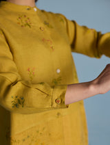 Leina A-Line Floral Linen Shirt - Ochre