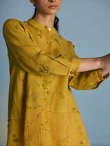 Leina A-Line Floral Linen Shirt - Ochre