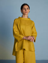 Ishi Boat-Neck Linen Top - Ochre