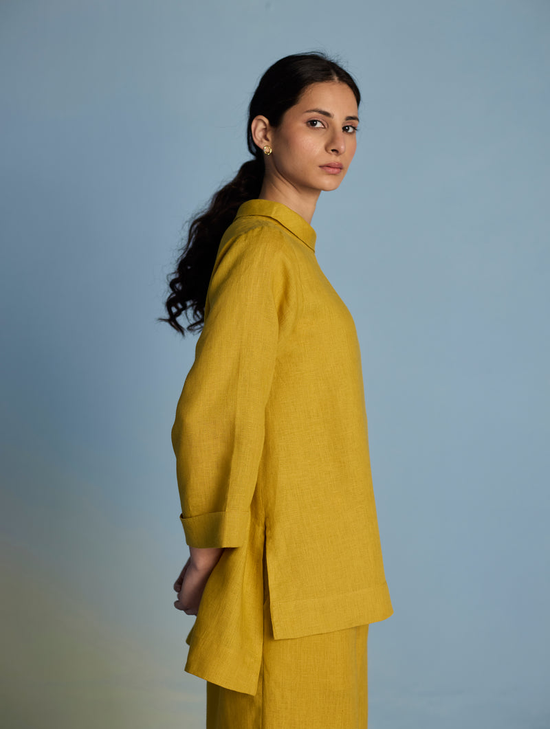 Ishi Boat-Neck Linen Top - Ochre