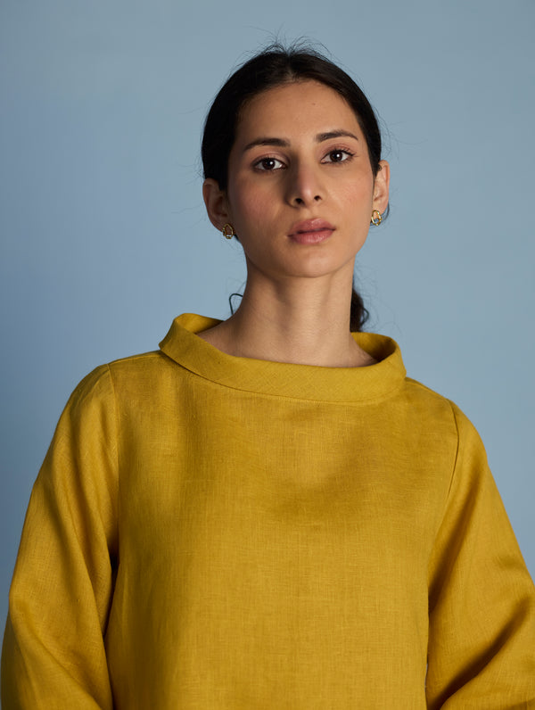 Ishi Boat-Neck Linen Top - Ochre