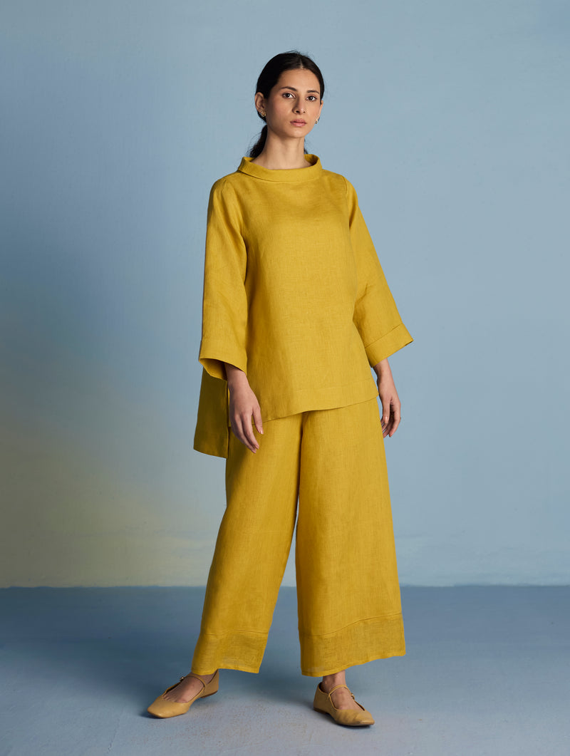 Ishi Boat-Neck Linen Co-ord Set  - Ochre