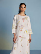 Emra Hand-Embroidered Linen Kurta - White