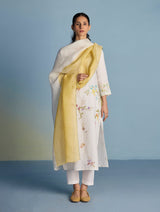 Emra Hand-Embroidered Linen Kurta Set - White