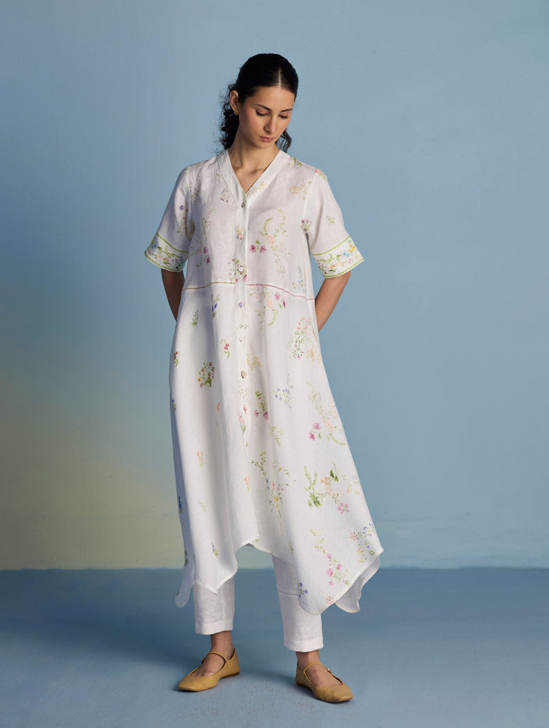 Inoya Shirt Kurta with Handkerchief Hem - White