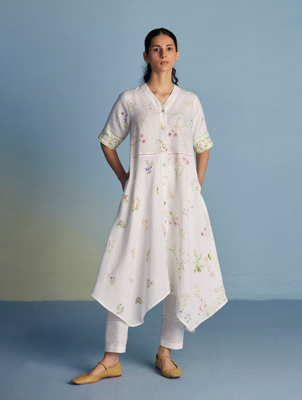 Inoya Shirt Kurta with Handkerchief Hem - White