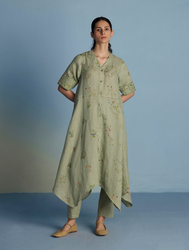 Inoya Shirt Kurta with Handkerchief Hem - Mint