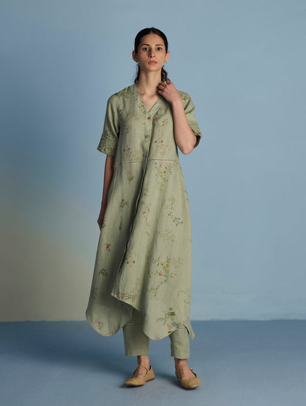 Inoya Shirt Kurta with Handkerchief Hem - Mint