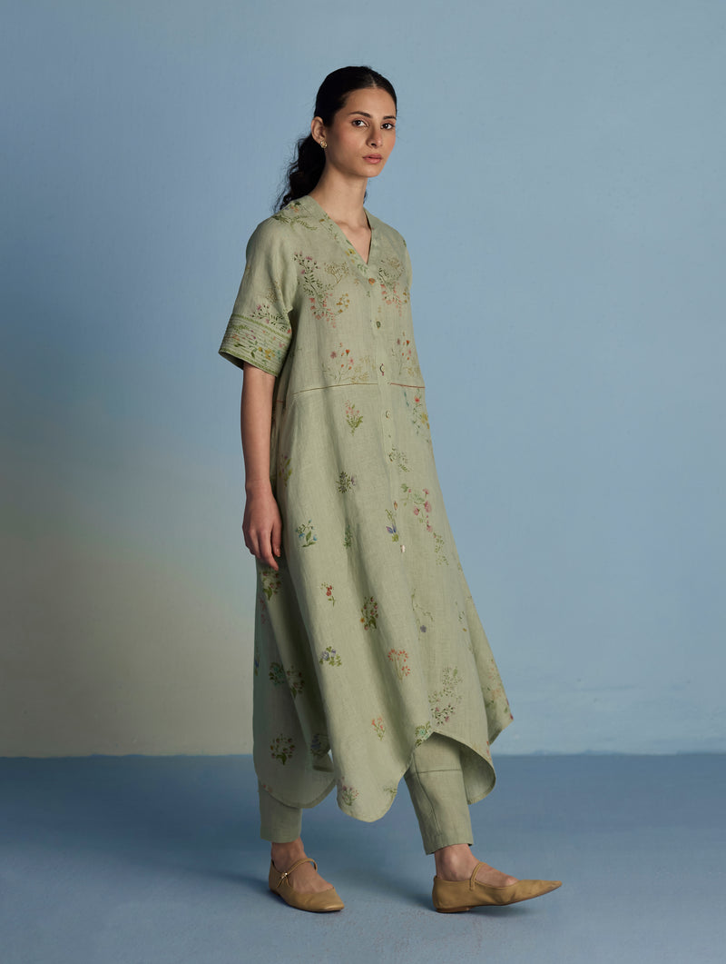 Inoya Shirt Kurta with Handkerchief Hem - Mint