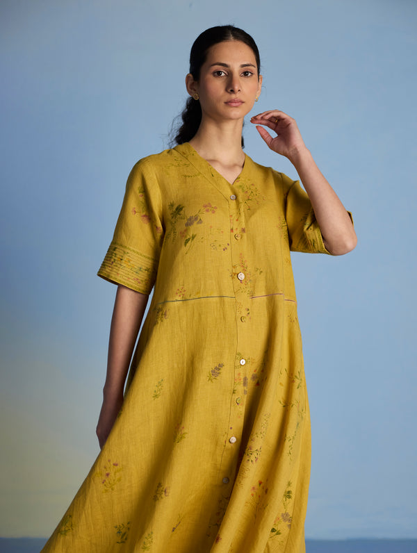 Inoya Shirt Kurta with Handkerchief Hem - Ochre