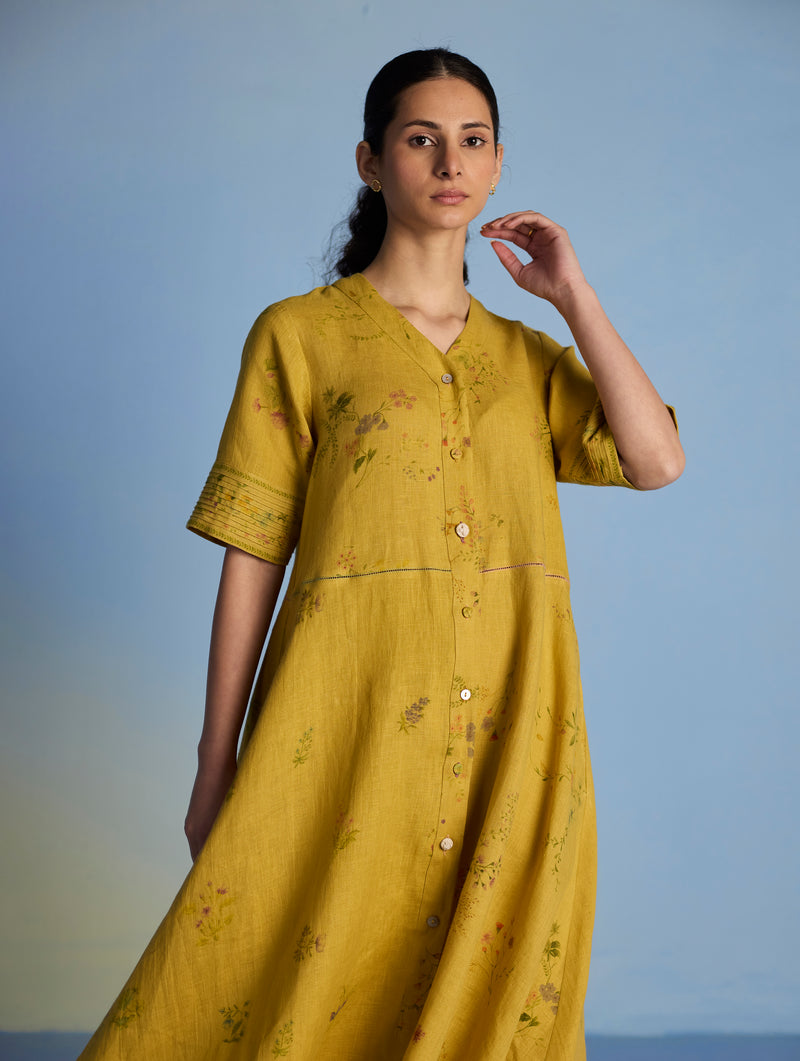 Inoya Shirt Kurta with Handkerchief Hem - Ochre