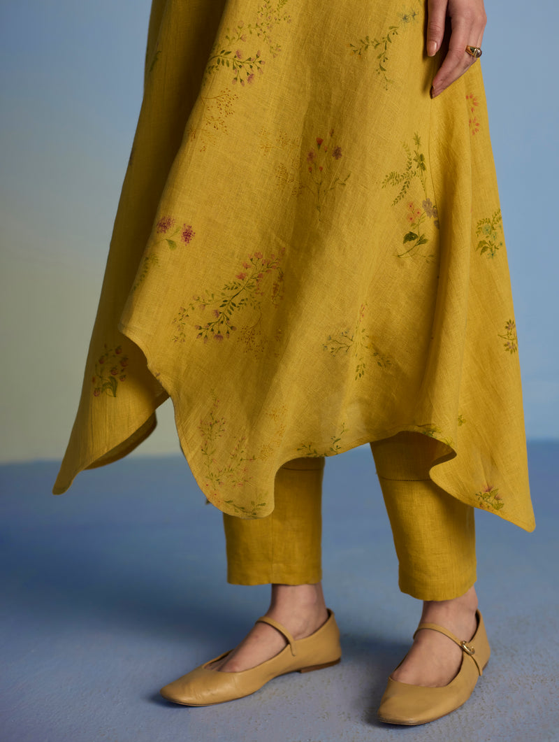 Inoya Shirt Kurta with Handkerchief Hem - Ochre