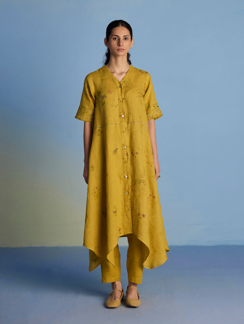 Inoya Shirt Kurta with Handkerchief Hem - Ochre