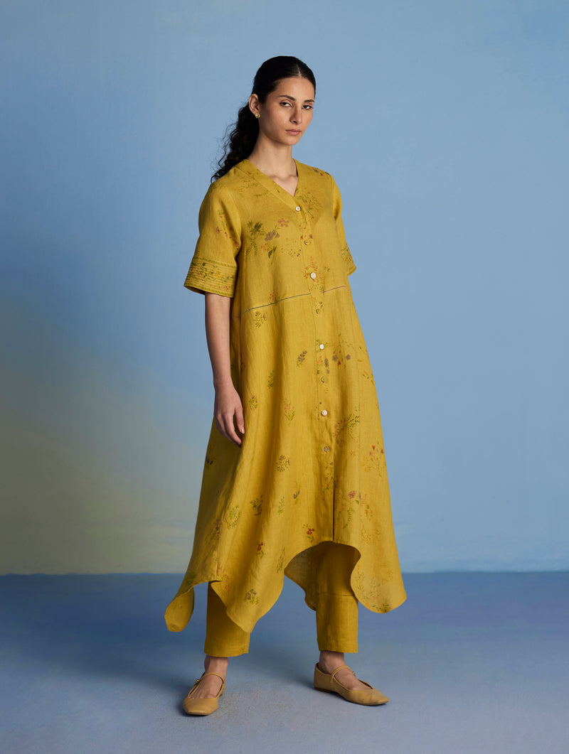 Inoya Shirt Kurta with Handkerchief Hem - Ochre