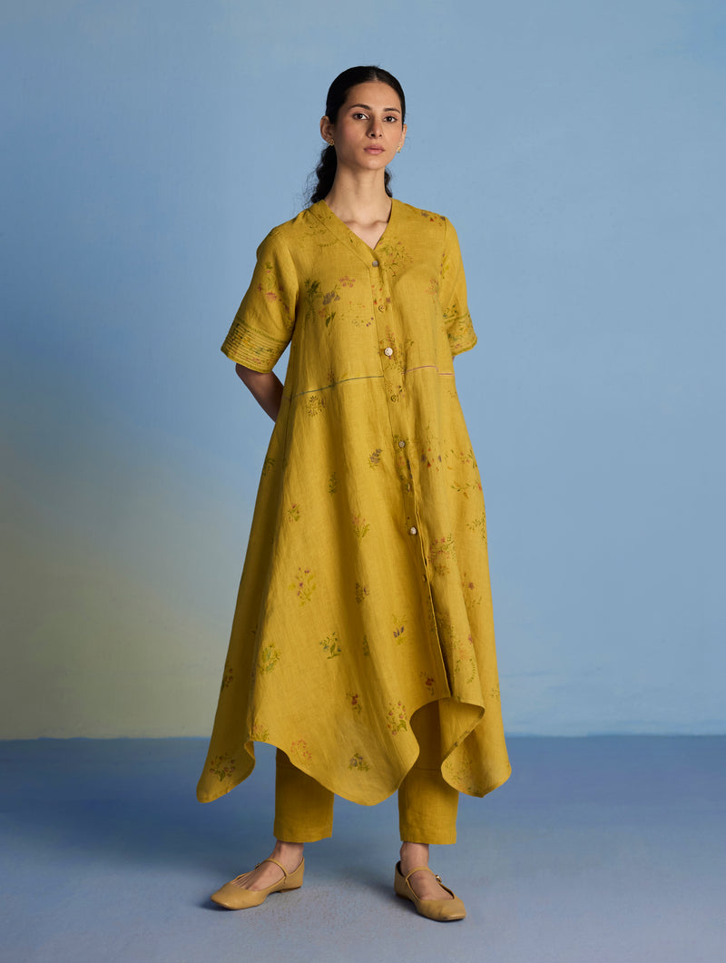 Inoya Shirt Kurta with Handkerchief Hem - Ochre