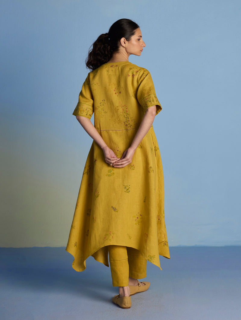 Inoya Shirt Kurta with Handkerchief Hem - Ochre