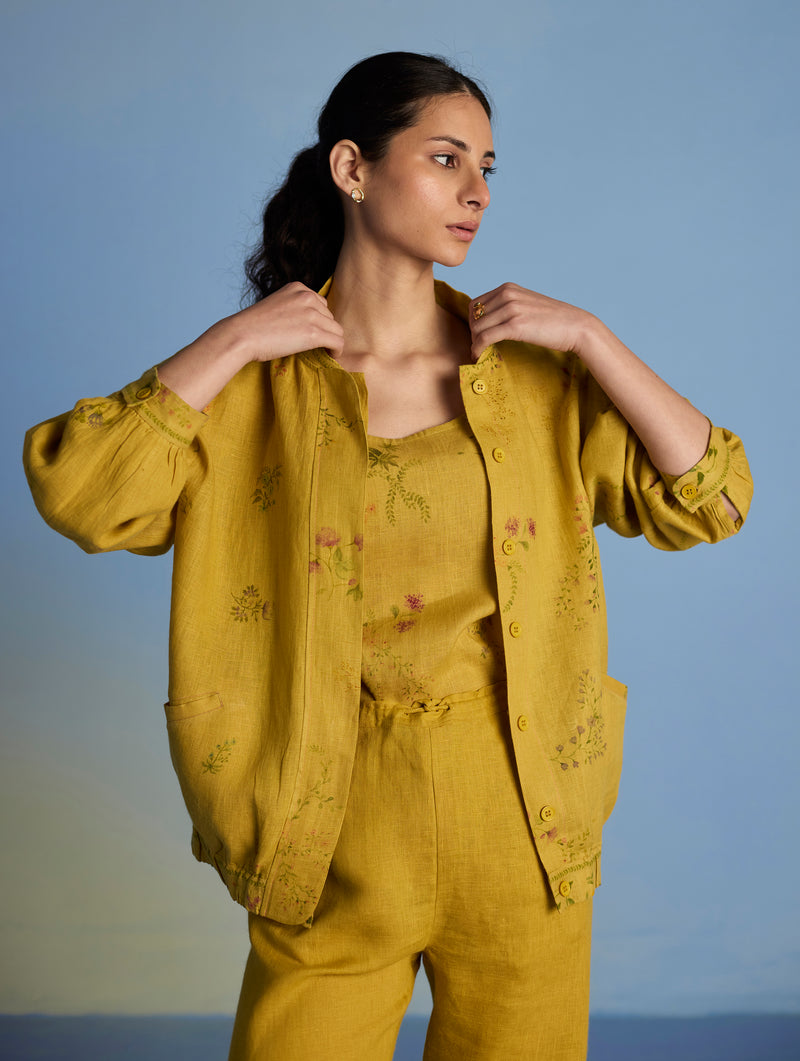 Kayu Floral Printed Bomber Jacket - Ochre