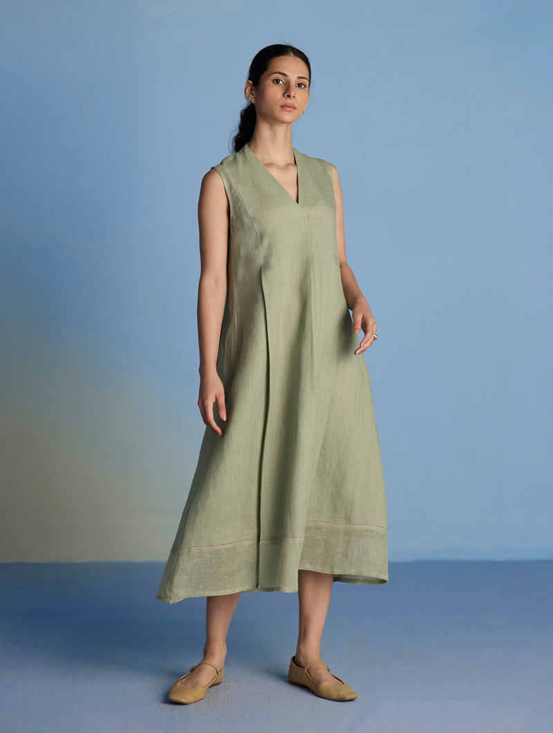 Ita Pleated Linen Dress - Mint